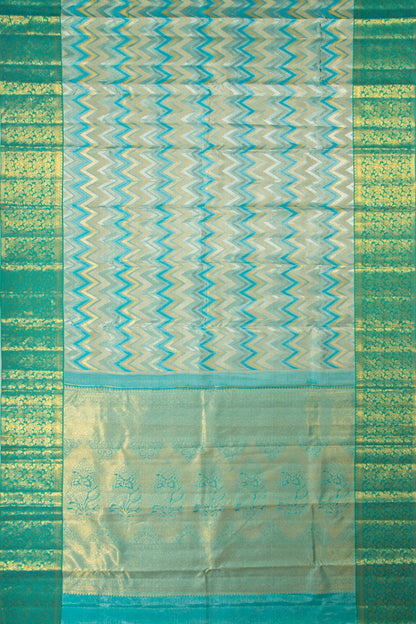 Taranga Kanchi Silk Tissue Zig-Zag Lines Blue Saree