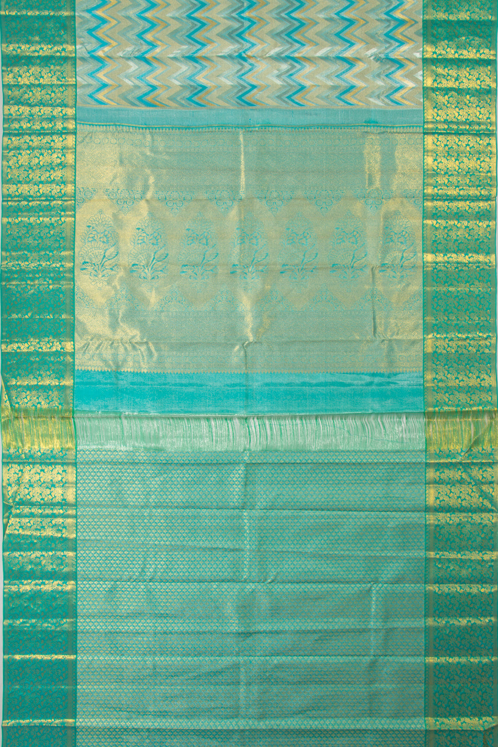 Taranga Kanchi Silk Tissue Zig-Zag Lines Blue Saree