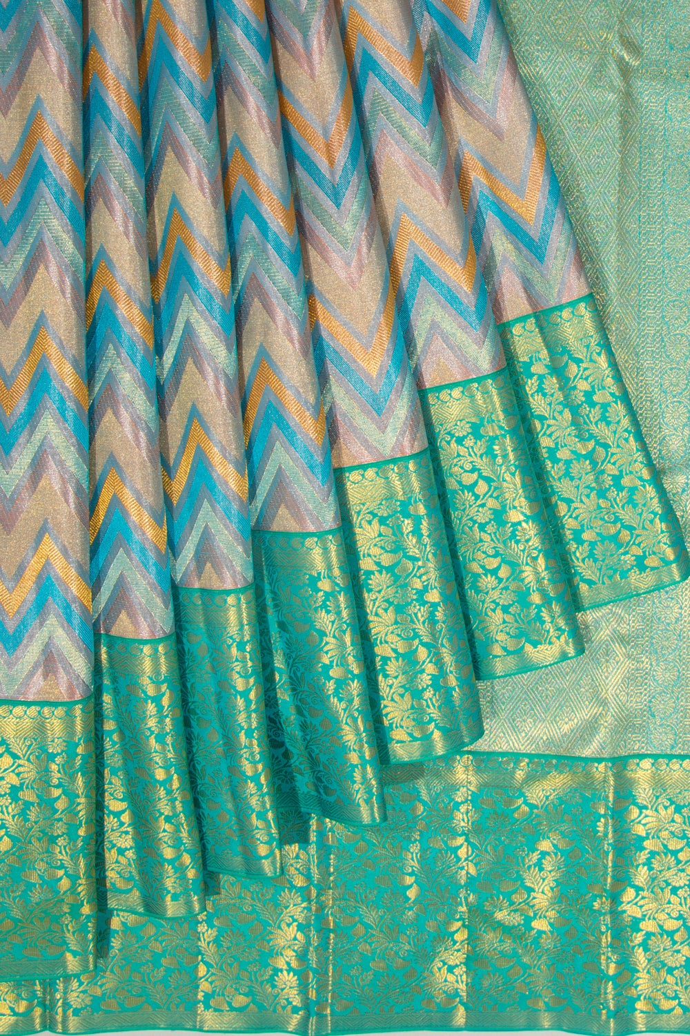Taranga Kanchi Silk Tissue Zig-Zag Lines Multicolour Saree