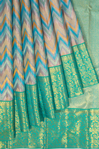 Taranga Kanchi Silk Tissue Zig-Zag Lines Multicolour Saree