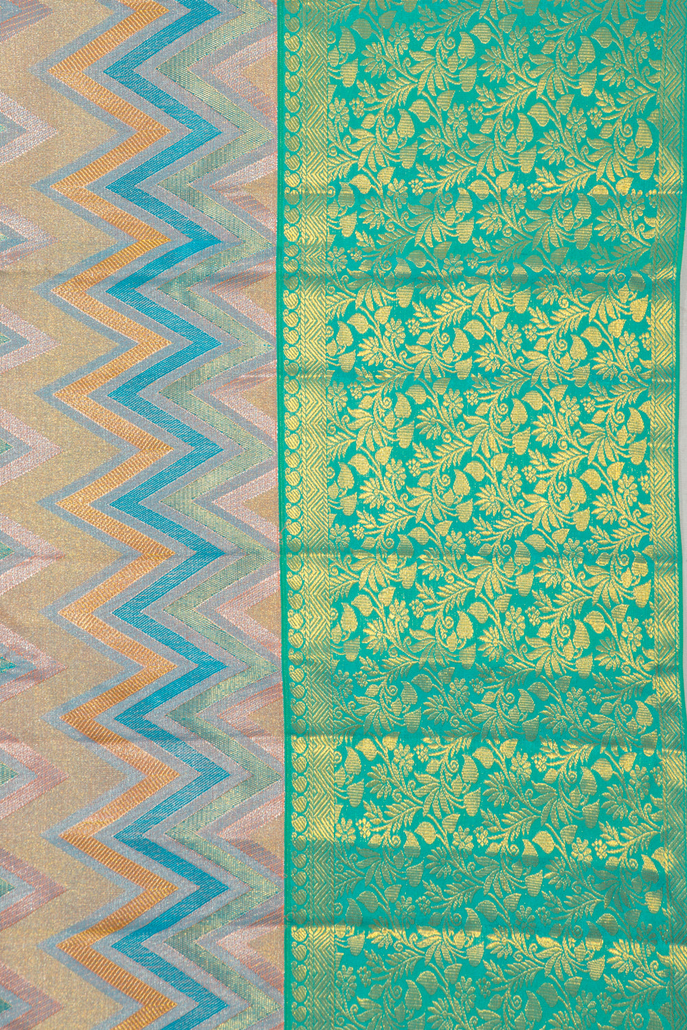 Taranga Kanchi Silk Tissue Zig-Zag Lines Multicolour Saree