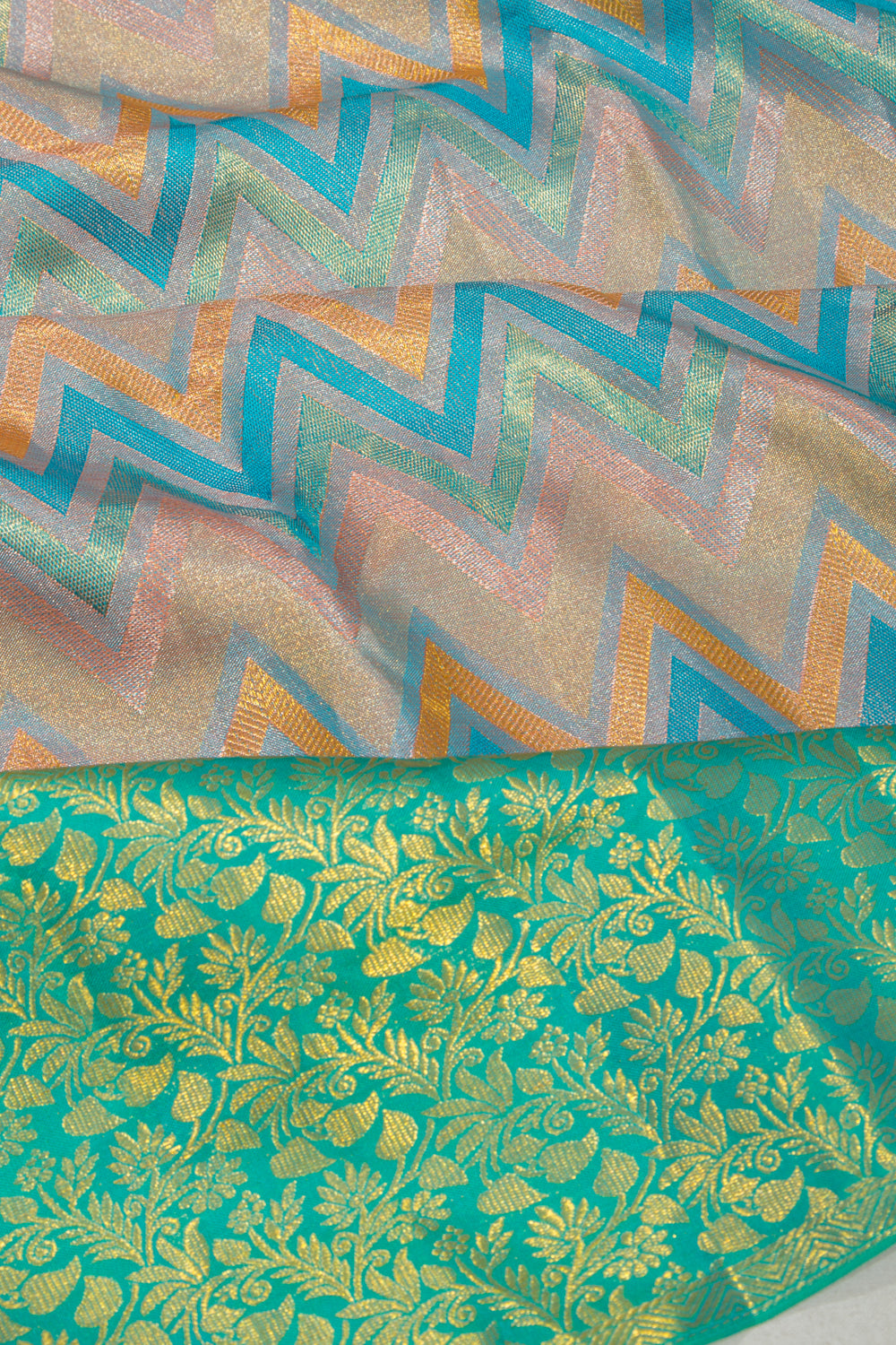 Taranga Kanchi Silk Tissue Zig-Zag Lines Multicolour Saree