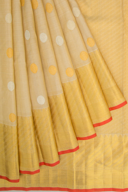 Kanchipuram Silk Tissue Butta Cream Saree
