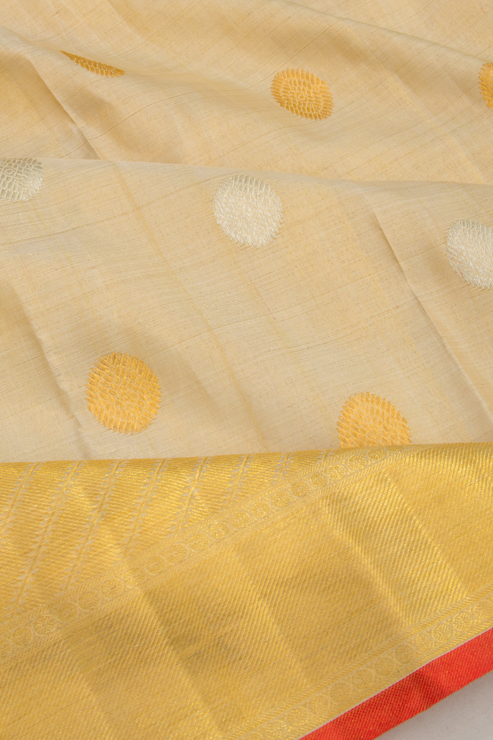 Kanchipuram Silk Tissue Butta Cream Saree