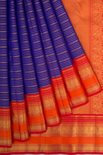 Kanchipuram Silk Horizontal Lines Dark Blue Saree