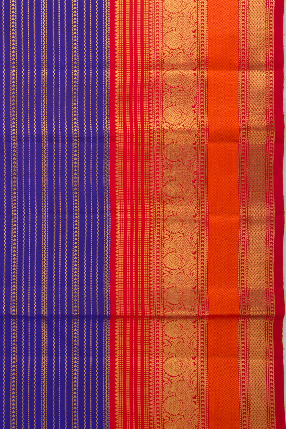 Kanchipuram Silk Horizontal Lines Dark Blue Saree