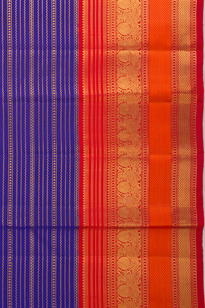 Kanchipuram Silk Horizontal Lines Dark Blue Saree