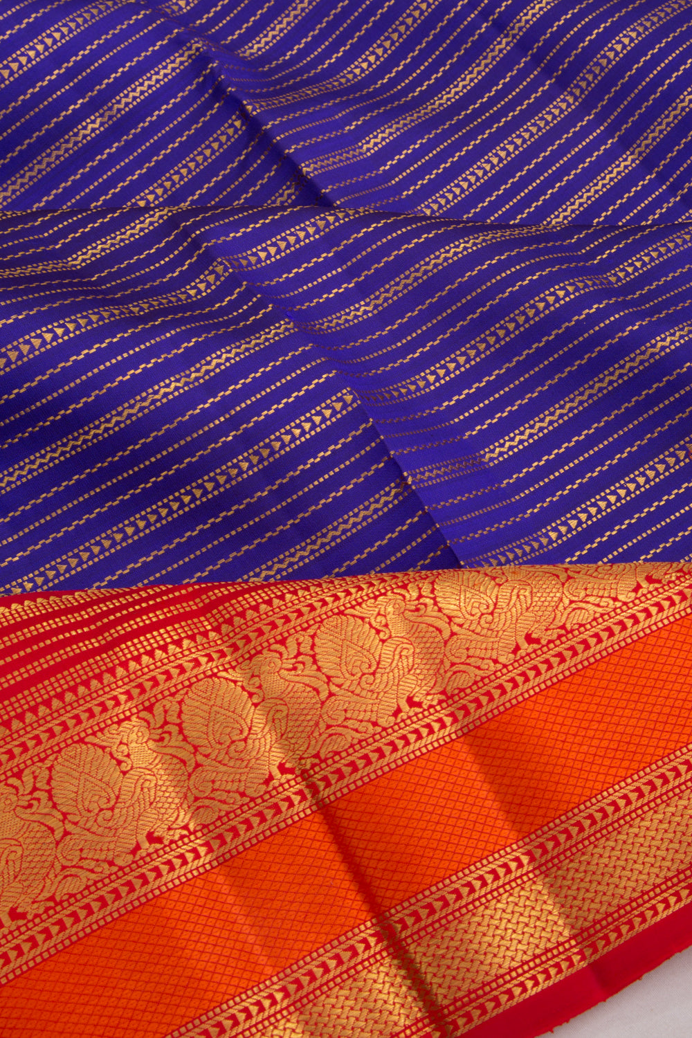 Kanchipuram Silk Horizontal Lines Dark Blue Saree
