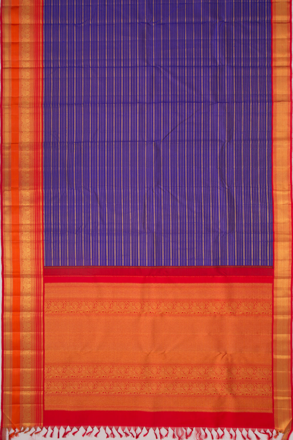 Kanchipuram Silk Horizontal Lines Dark Blue Saree