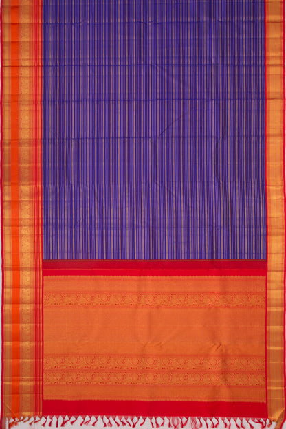 Kanchipuram Silk Horizontal Lines Dark Blue Saree