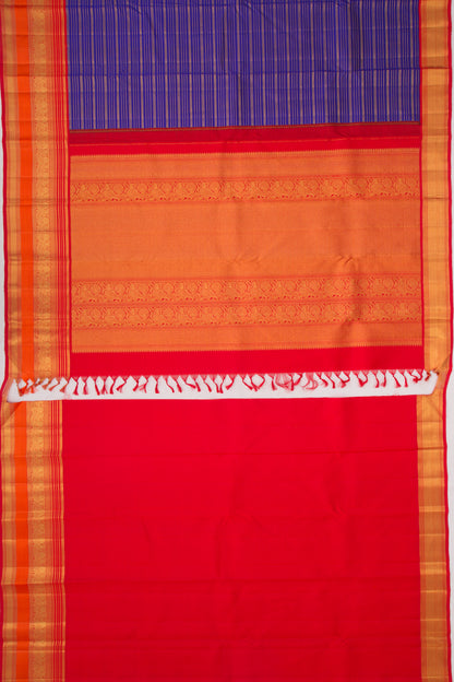 Kanchipuram Silk Horizontal Lines Dark Blue Saree
