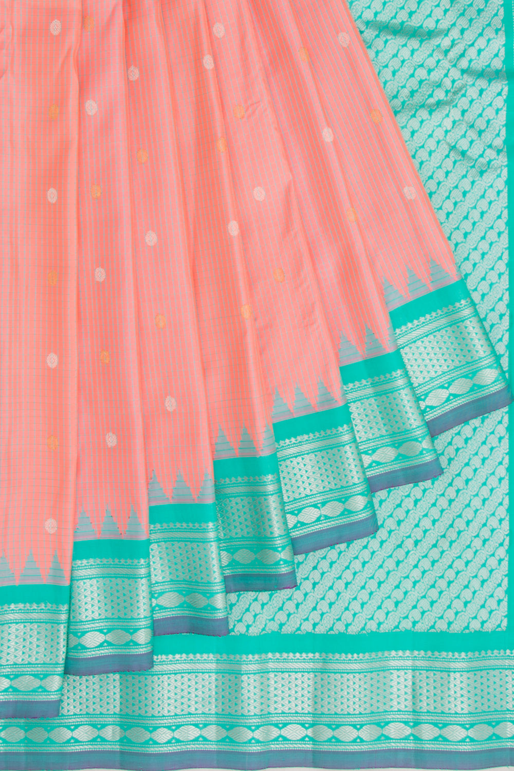 Gadwal Silk Butta Peach Saree