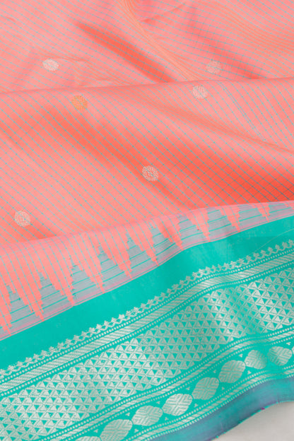 Gadwal Silk Butta Peach Saree