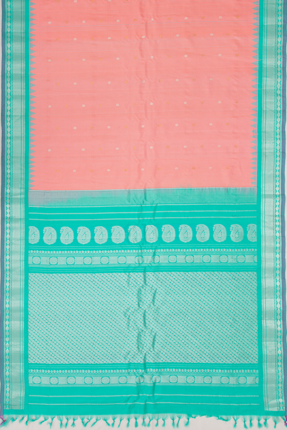 Gadwal Silk Butta Peach Saree