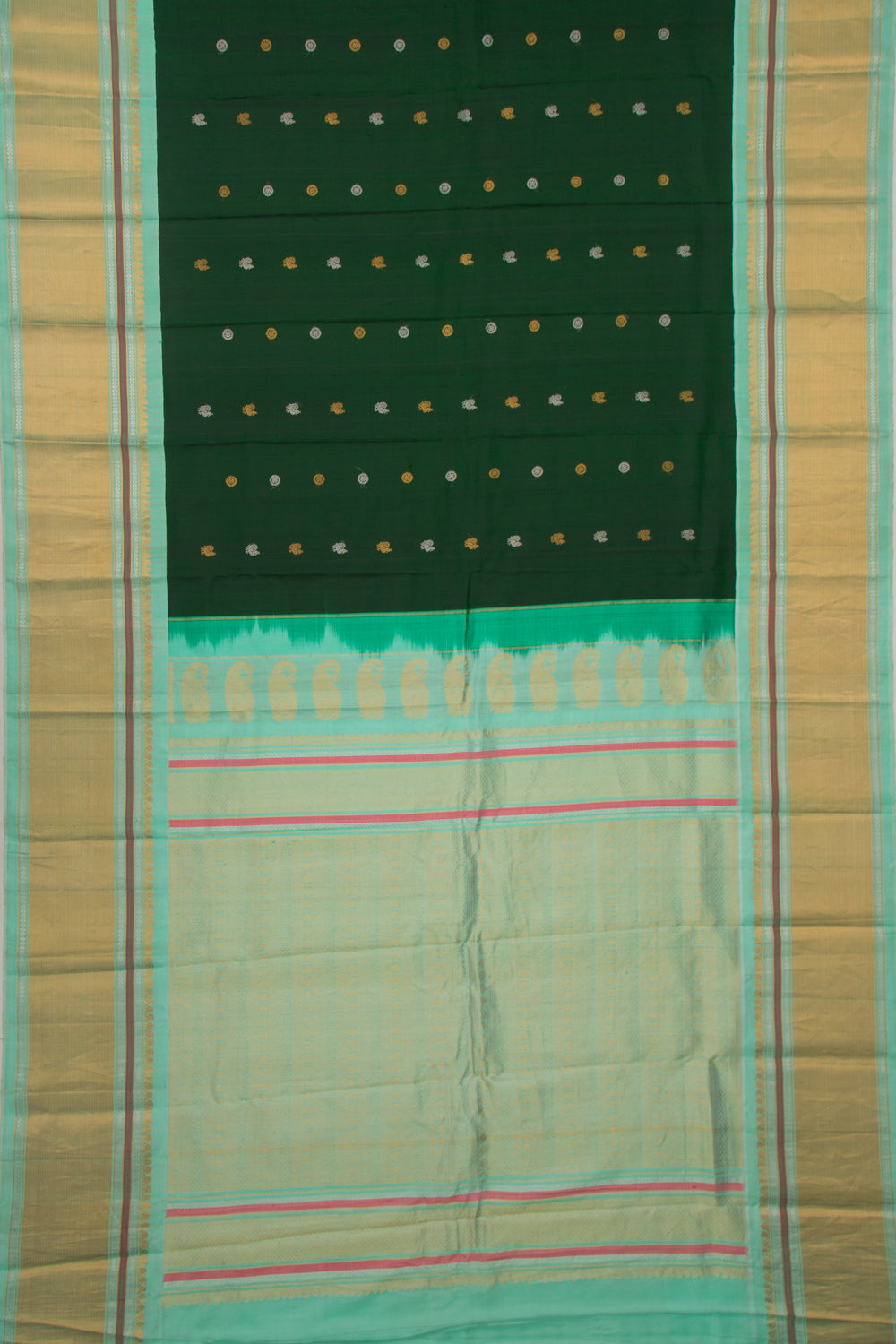 Gadwal Silk Butta Bottle Green Saree