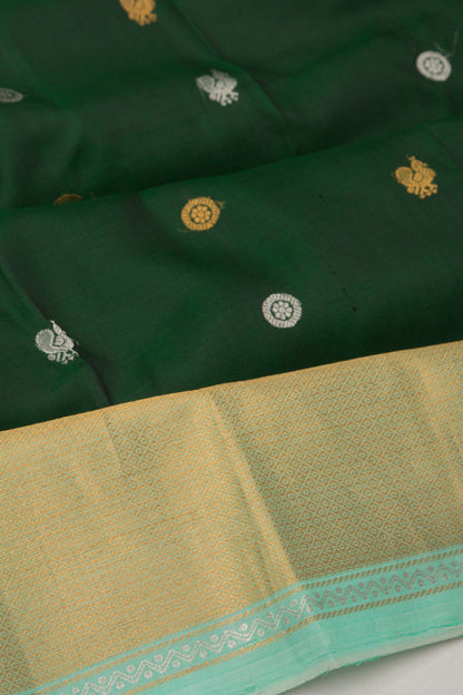 Gadwal Silk Butta Bottle Green Saree