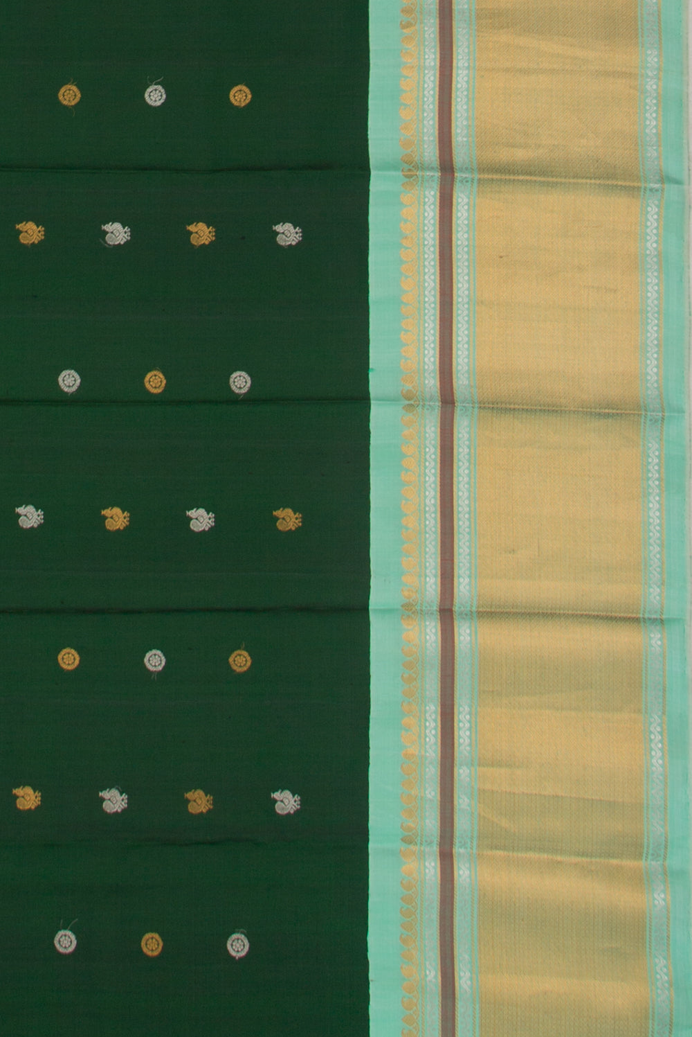Gadwal Silk Butta Bottle Green Saree