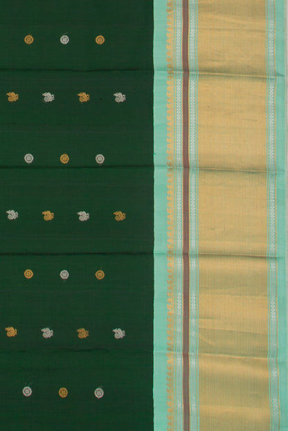 Gadwal Silk Butta Bottle Green Saree