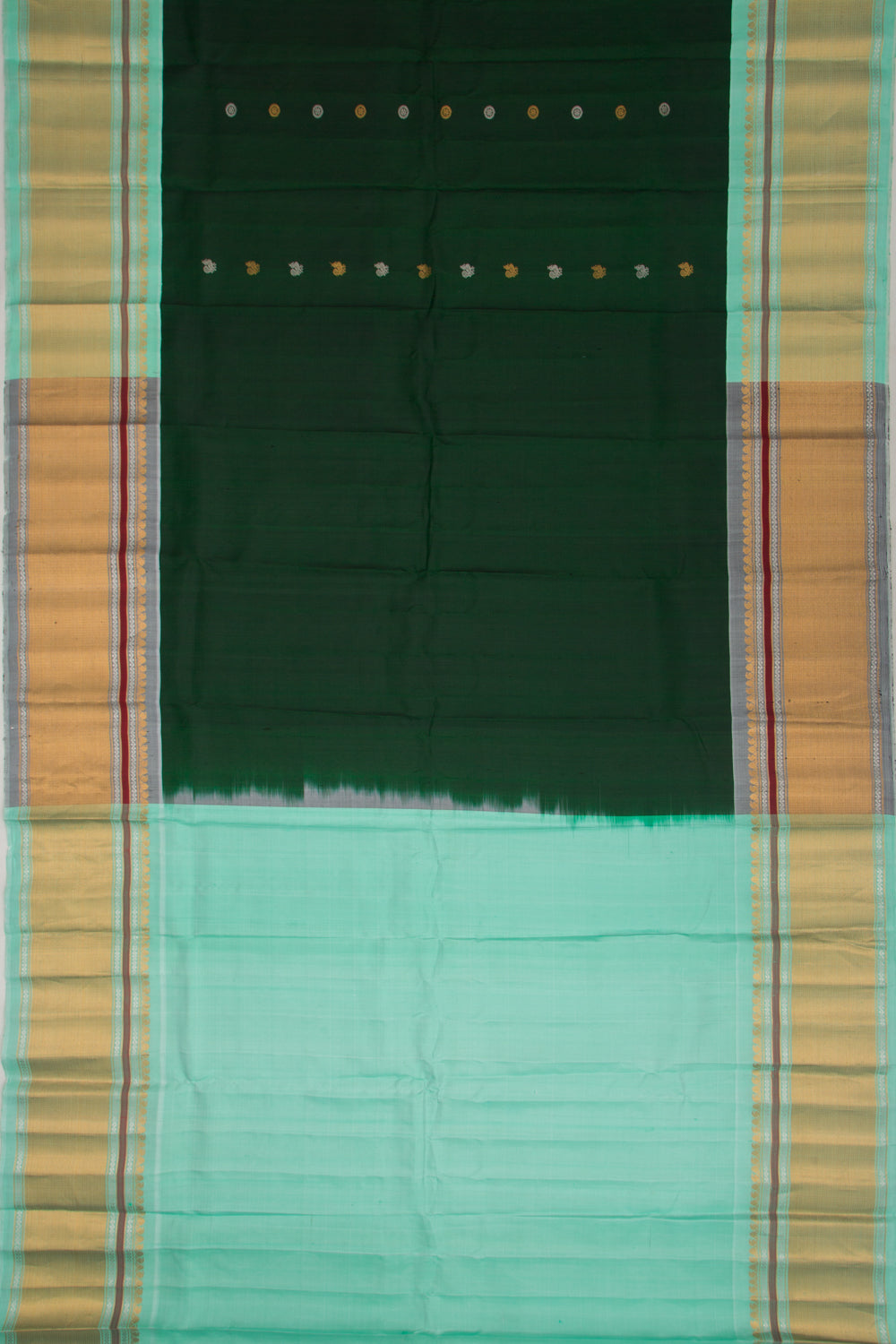 Gadwal Silk Butta Bottle Green Saree