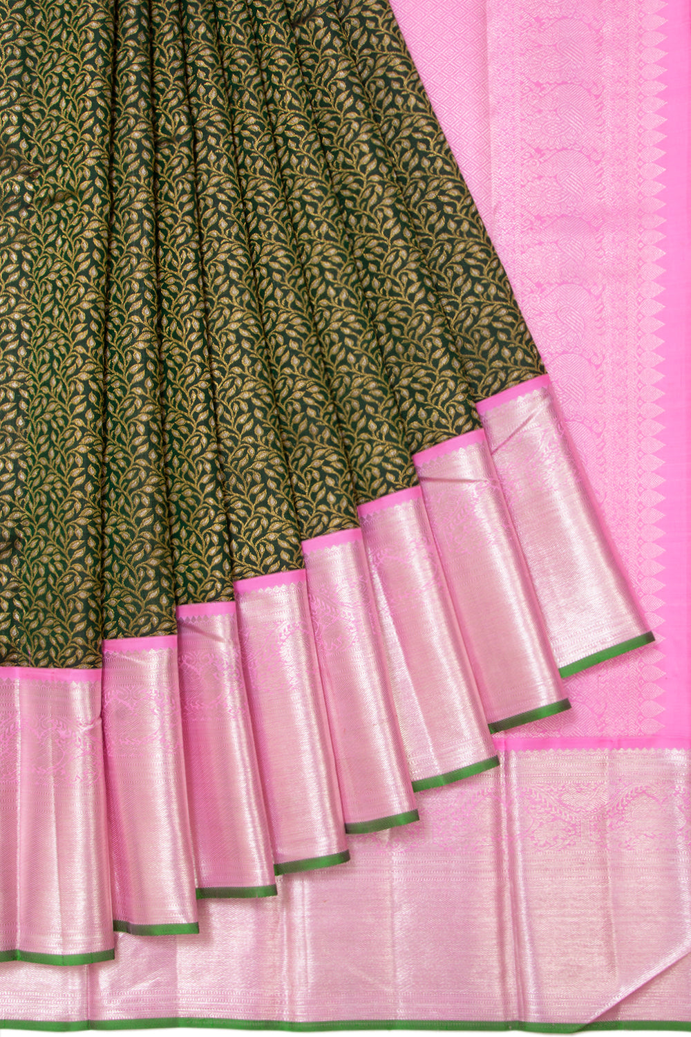 Kanchipuram Silk Brocade Bottle Green Saree
