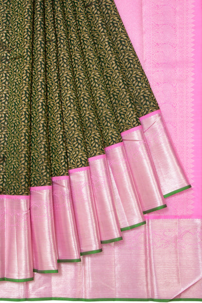 Kanchipuram Silk Brocade Bottle Green Saree