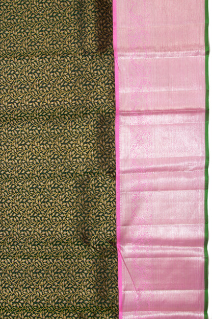 Kanchipuram Silk Brocade Bottle Green Saree