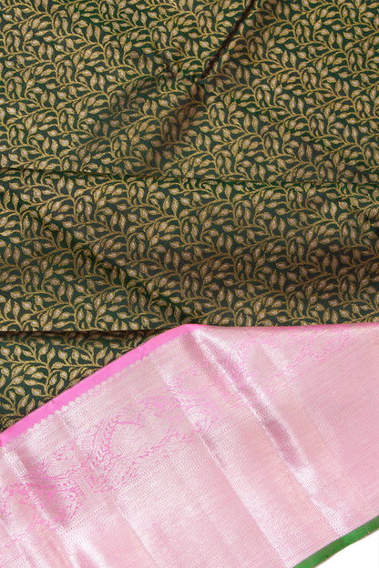 Kanchipuram Silk Brocade Bottle Green Saree