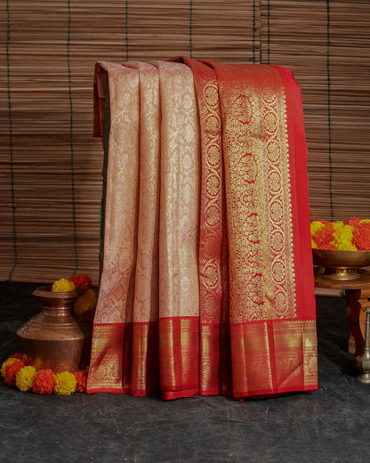 Kanchipuram Silk Jaal Peach Saree