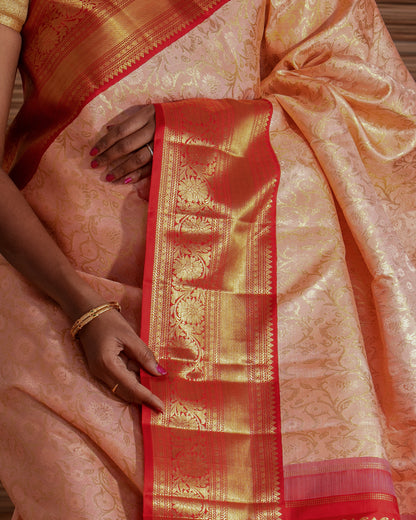 Kanchipuram Silk Jaal Peach Saree