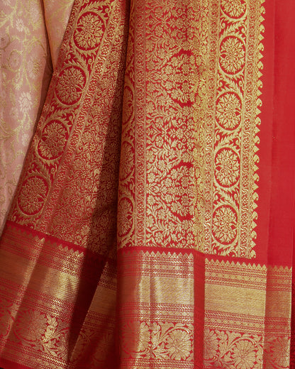 Kanchipuram Silk Jaal Peach Saree