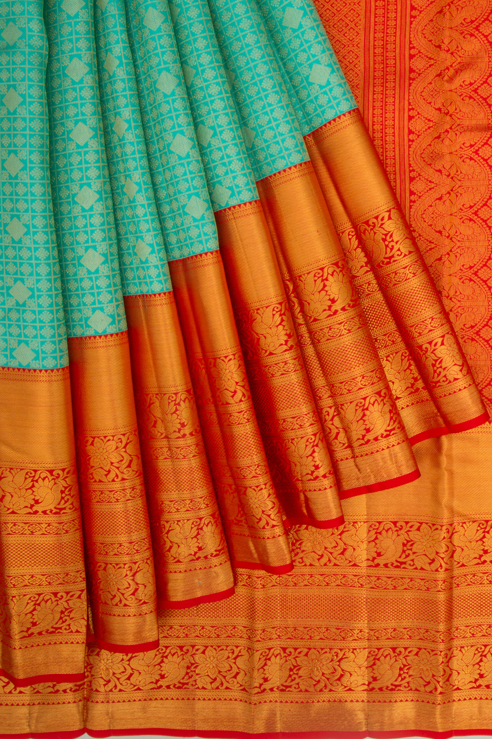 Taranga Kanchi Silk Checks And Butta Sea Green Saree