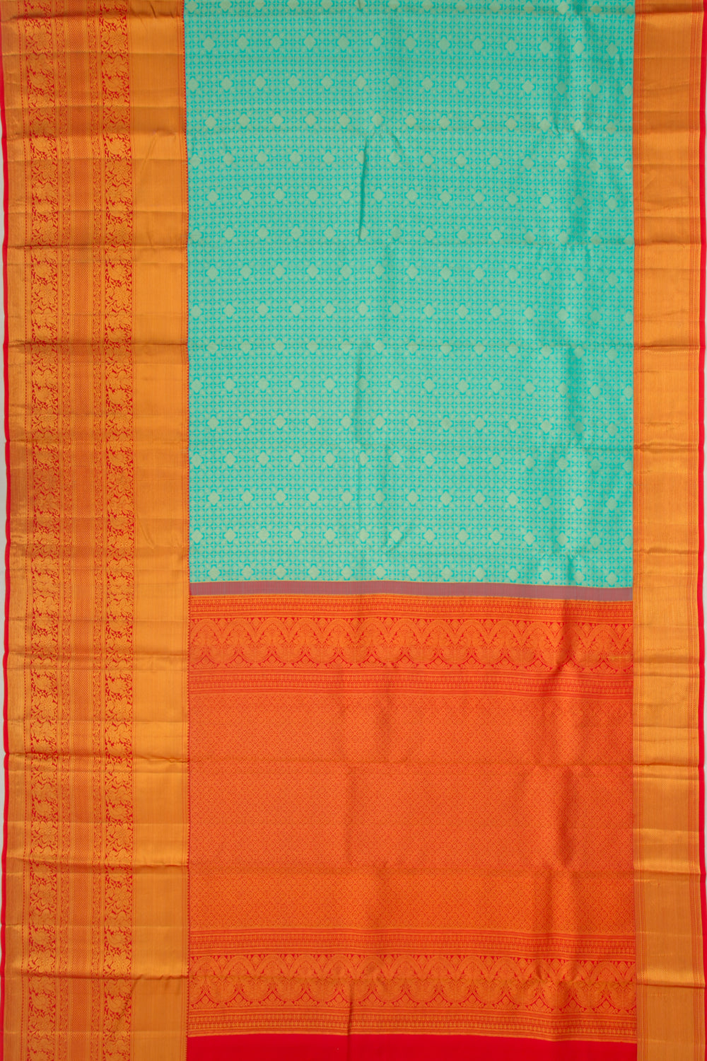 Taranga Kanchi Silk Checks And Butta Sea Green Saree