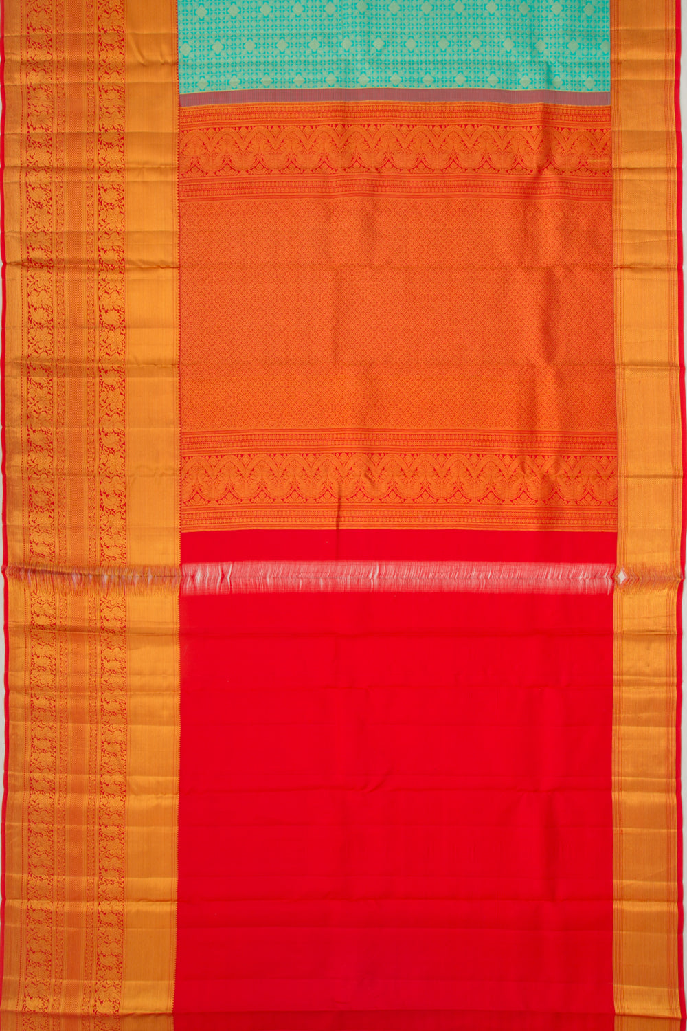 Taranga Kanchi Silk Checks And Butta Sea Green Saree
