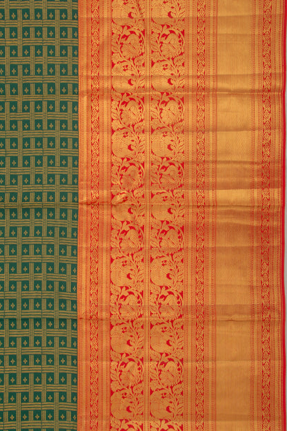 Taranga Kanchi Silk Checks And Butta Bottle Green Saree