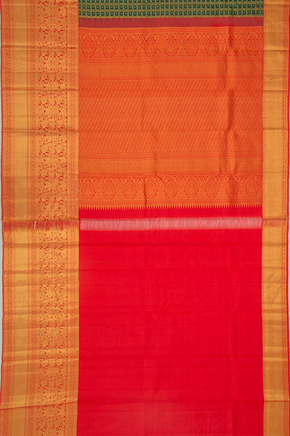 Taranga Kanchi Silk Checks And Butta Bottle Green Saree