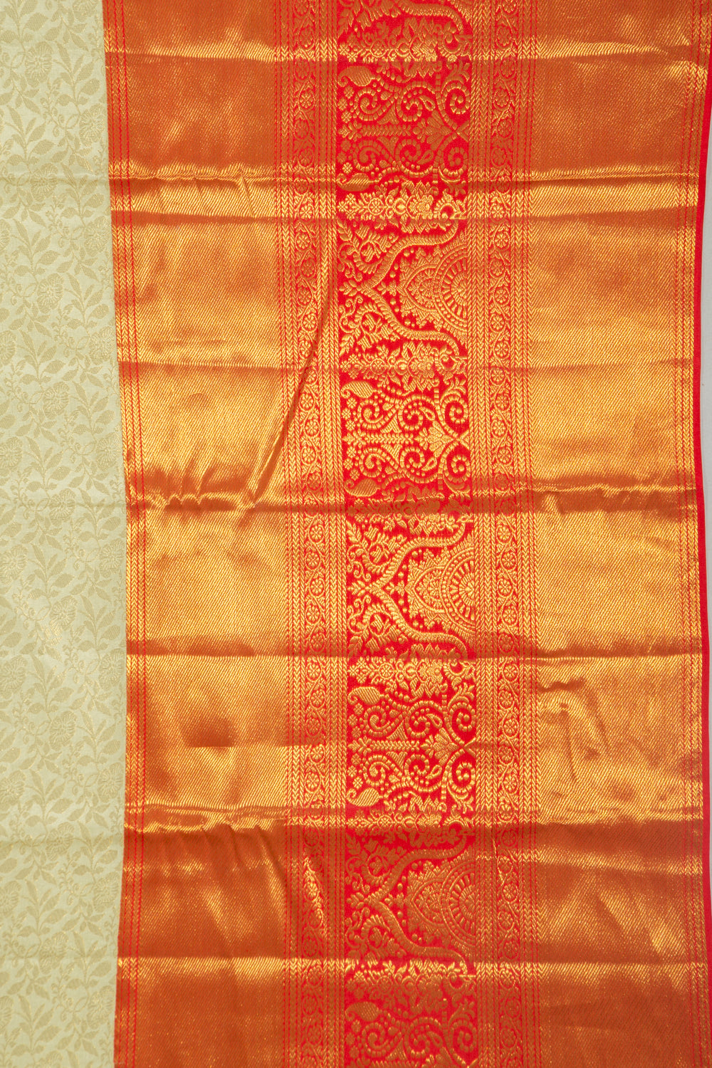 Kanchipuram Silk Jaal Cream Saree