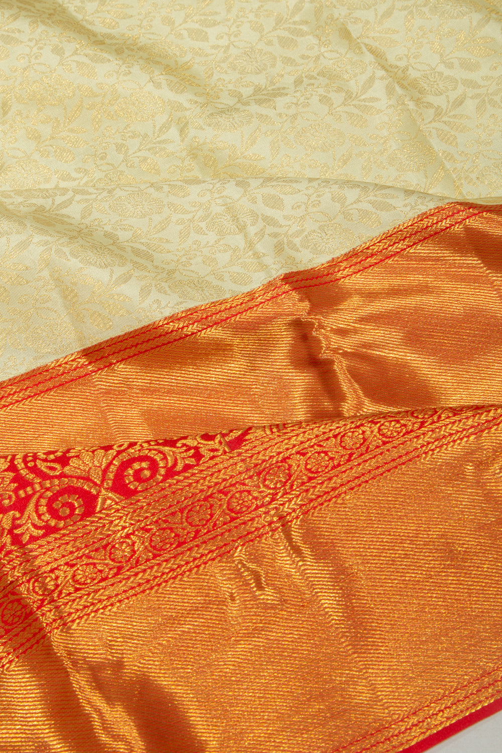 Kanchipuram Silk Jaal Cream Saree
