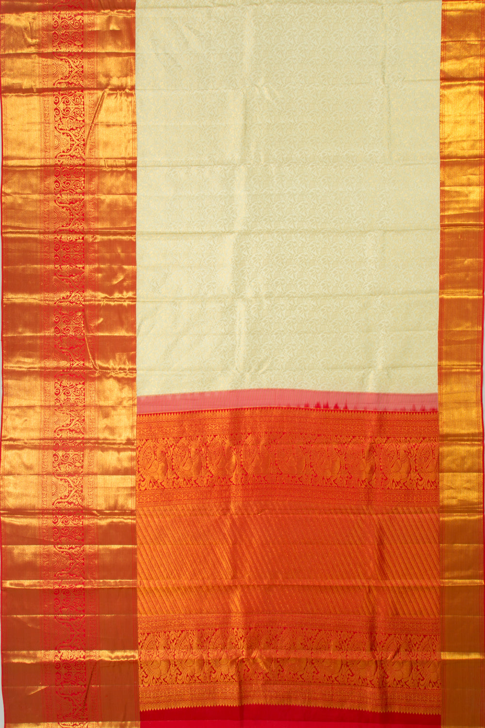 Kanchipuram Silk Jaal Cream Saree
