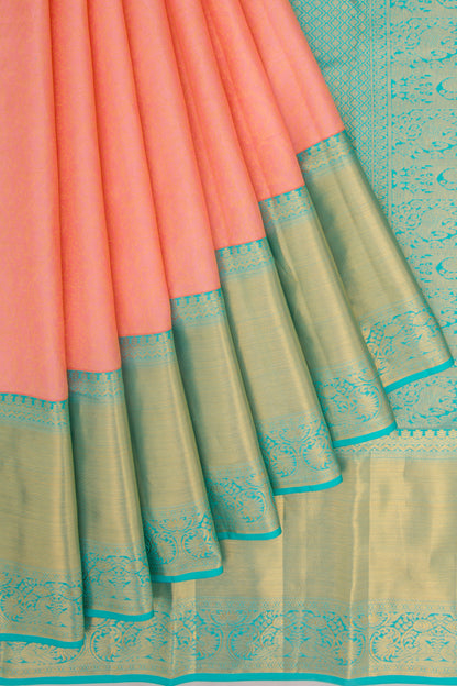 Kanchipuram Silk Brocade Peach Saree