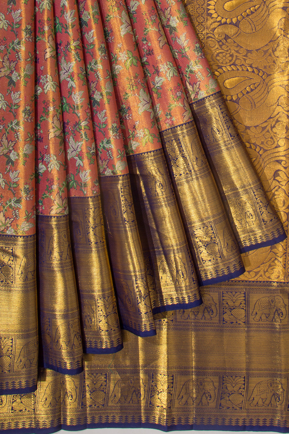 Kanchipuram Silk Tissue Brocade Orange Saree