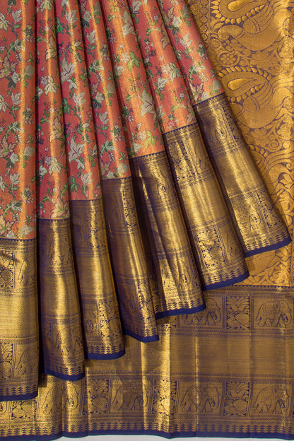 Kanchipuram Silk Tissue Brocade Orange Saree