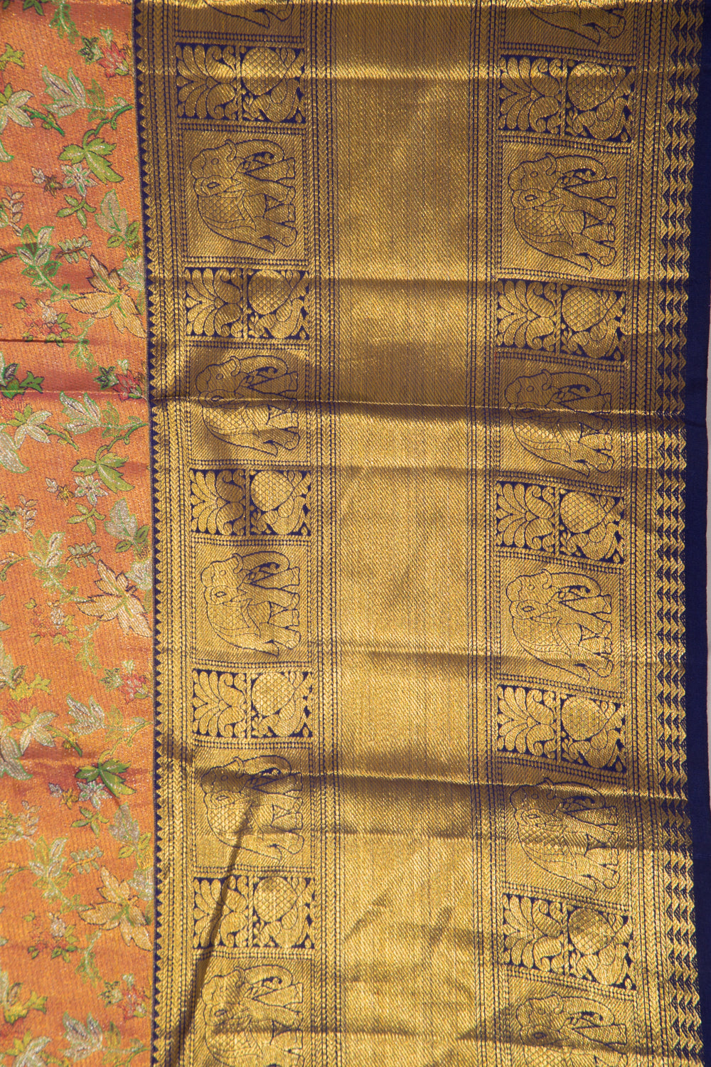 Kanchipuram Silk Tissue Brocade Orange Saree