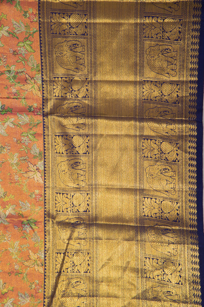 Kanchipuram Silk Tissue Brocade Orange Saree