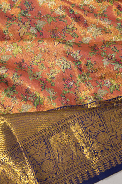 Kanchipuram Silk Tissue Brocade Orange Saree