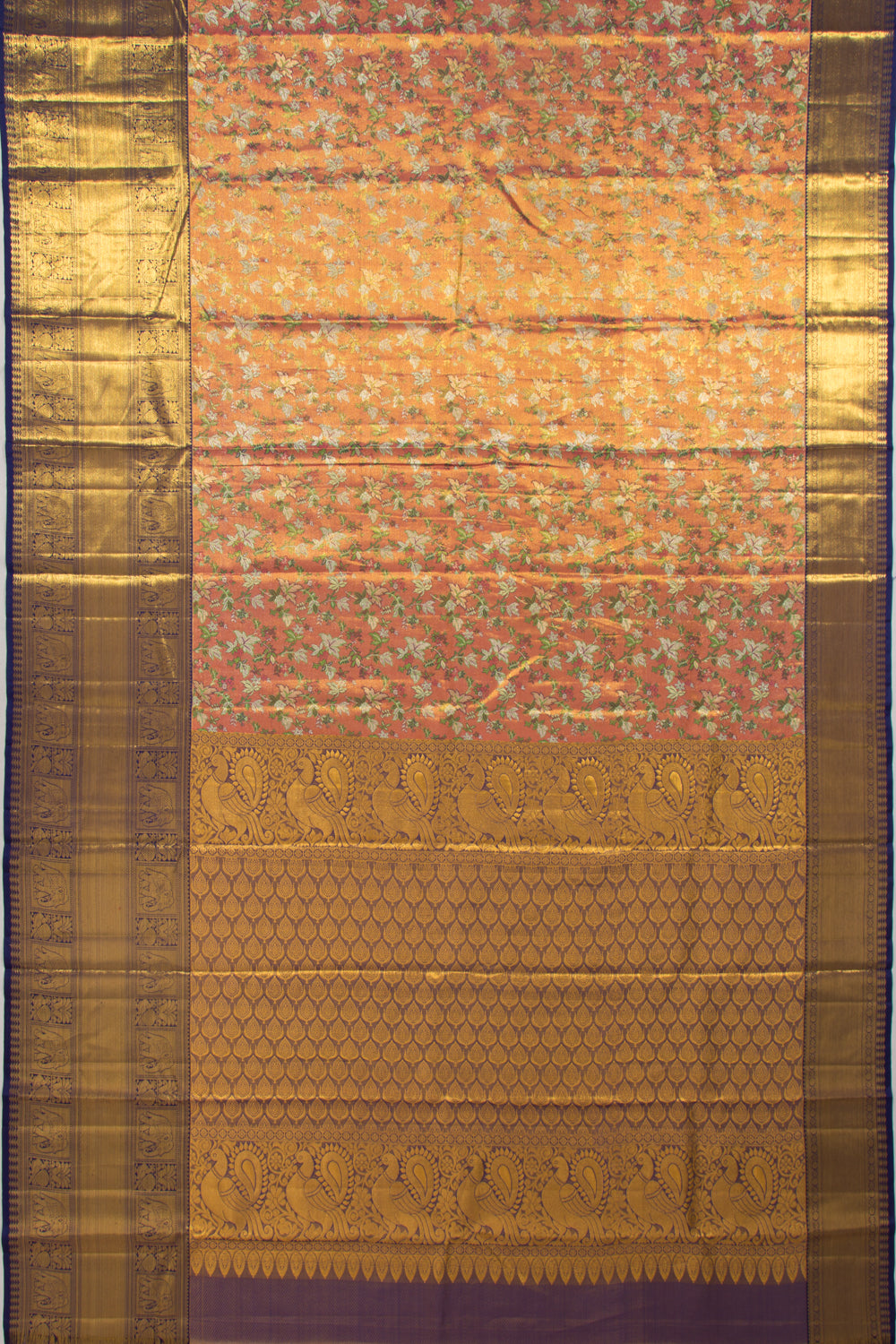Kanchipuram Silk Tissue Brocade Orange Saree
