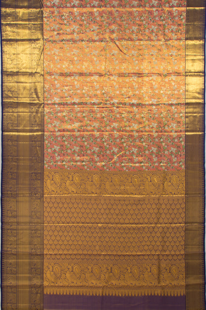 Kanchipuram Silk Tissue Brocade Orange Saree