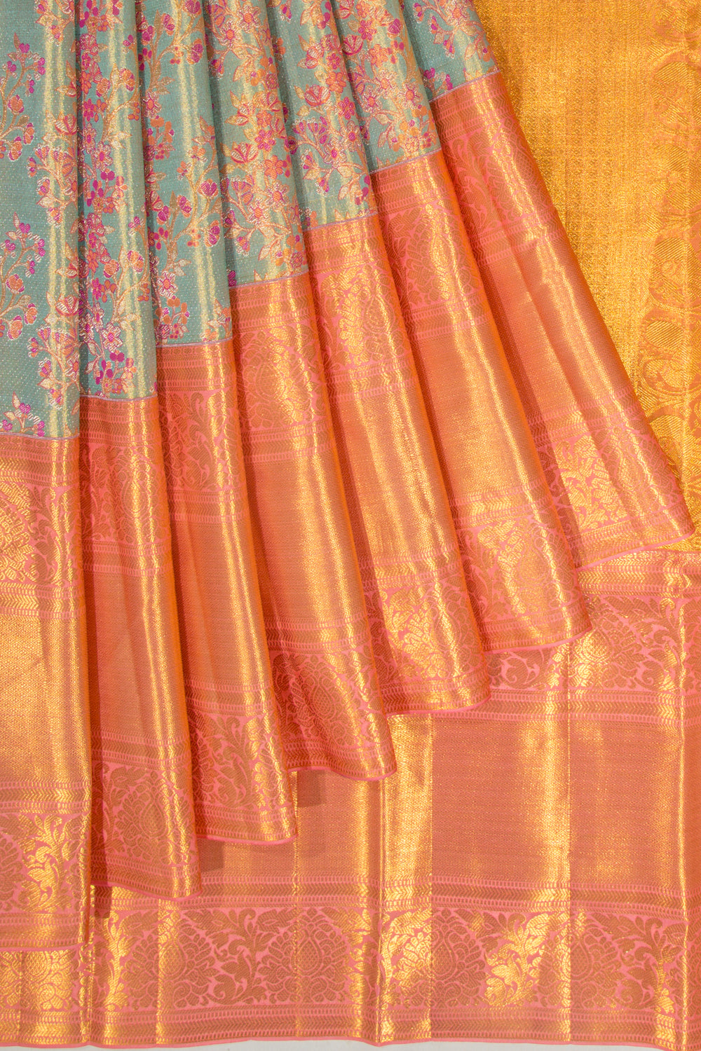 Kanchipuram Silk Tissue Brocade Sky Blue Saree