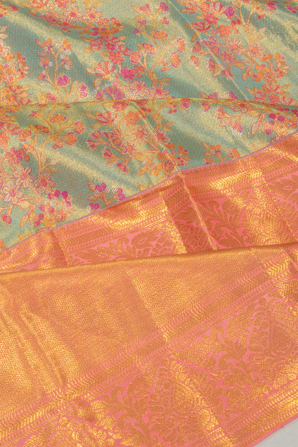 Kanchipuram Silk Tissue Brocade Sky Blue Saree
