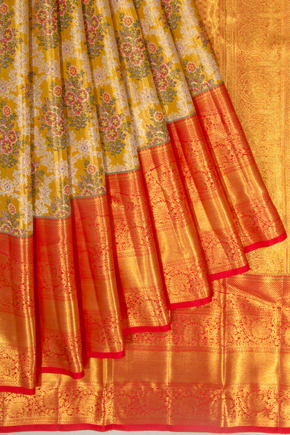 Kanchipuram Silk Tissue Brocade Gold Saree