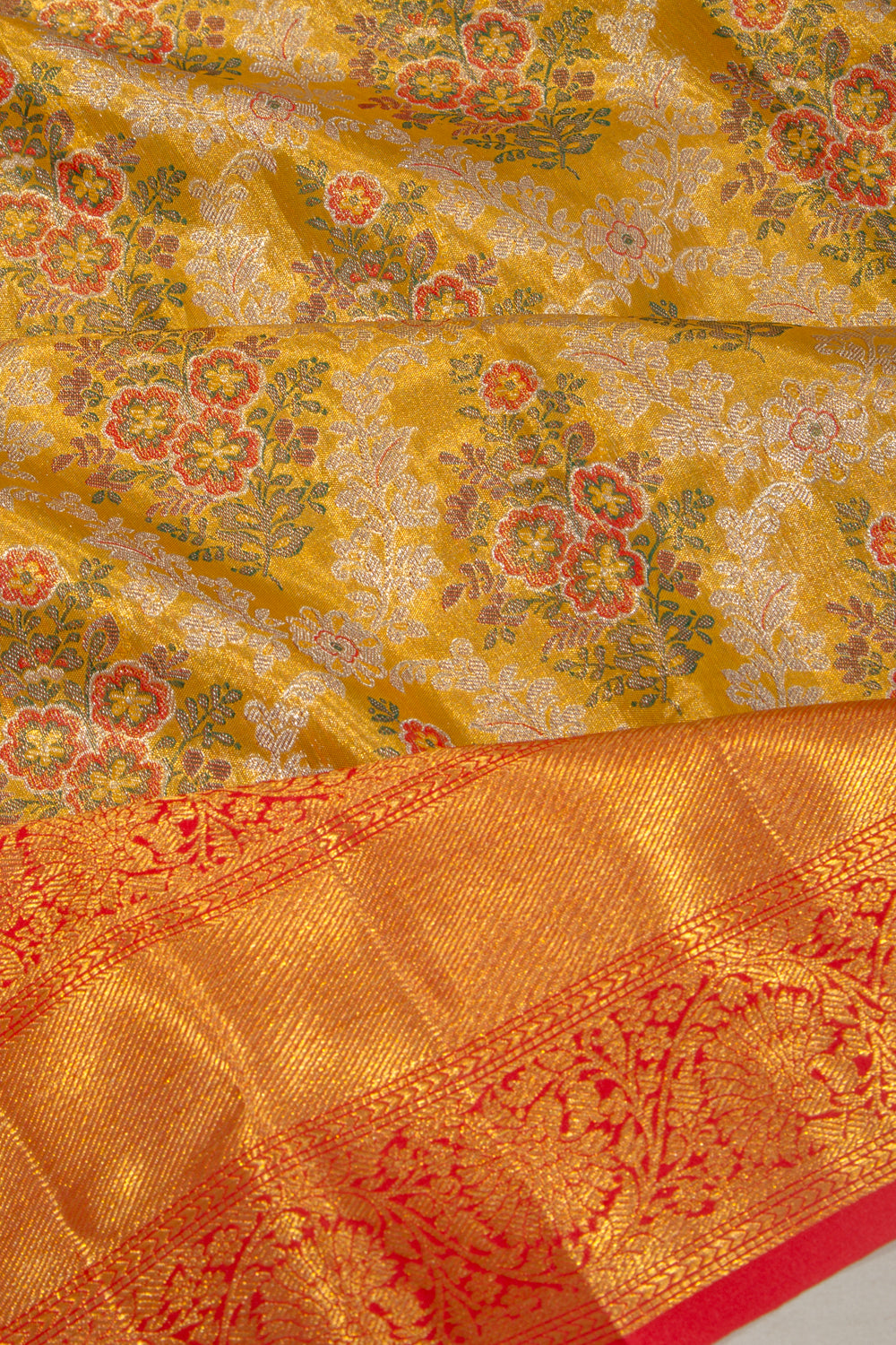 Kanchipuram Silk Tissue Brocade Gold Saree